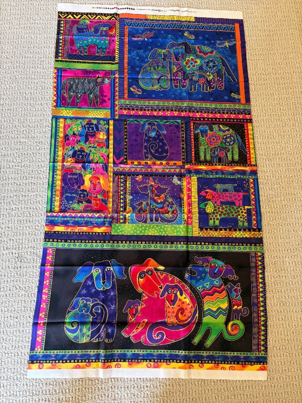 Rare Laurel Burch Clothworks Dog and Doggies fabric panel